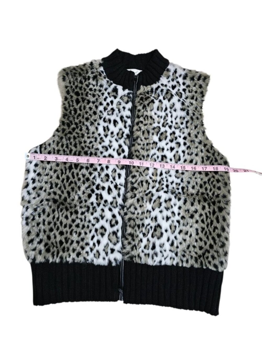 Kim Rogers Women Large Vest Black Grey Leopard Faux Fur Statement Y2K Archival - Picture 5 of 6